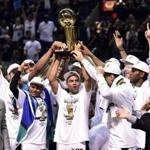 The Spurs celebrated with the Larry O?Brien Trophy after winning the NBA title with a 104-87 win over the Heat in Game 5.