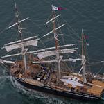 A crew member climbed the rigging aboard the whaling ship Charles W. Morgan.