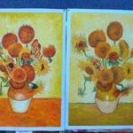 Copies of ?Sunflowers? by Zhao Xiaoyong, left, and by another painter in Dafen.