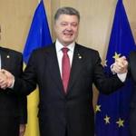 President Petro Poroshenko (center) at the European Union summit in Brussels on Friday called the finalization of the trade agreement ?a really historic date for Ukraine.?