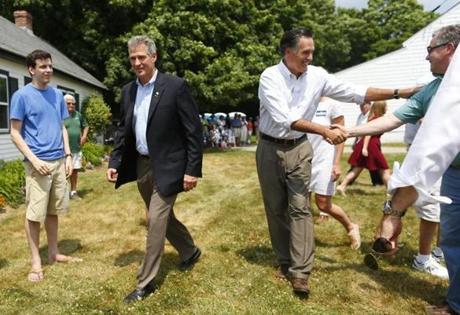 Mitt Romney and Scott Brown arrived at Bittersweet Farm Wednesday.
