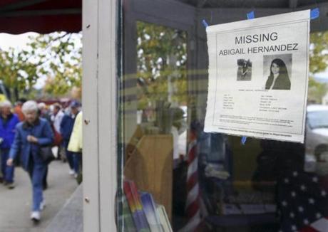 A photo in the search for Abigail Hernandez was seen in North Conway, N.H., on Oct. 9, 2013.
