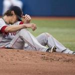 Clay Buchholz was hit by a ball in the first inning.
