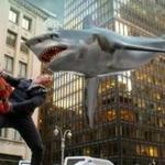 Ian Ziering, as Fin Shepard, battles a shark on a New York City street in a scene from 