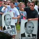 Market Basket protesters made their feelings known as potential employees attended a job fair in Andover Wednesday.