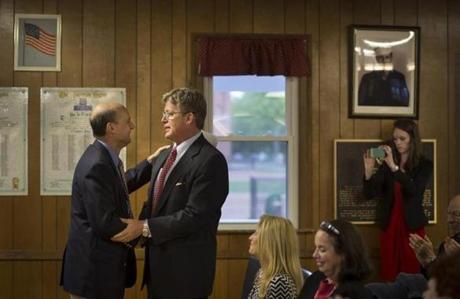 Ted Kennedy Jr. thanked Al Goldberg at the American Legion Hall in Madison.
