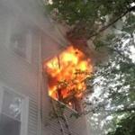 Fire could be seen billowing out of a window during the blaze in Brighton.