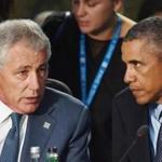 Defense Secretary Chuck Hagel and President Obama talked during a meeting at the NATO summit in Wales.