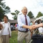 The candidates conveged at Senator Brewer?s barbecue. Don Berwick greeted voters.