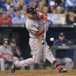 Mookie Betts connects for a single in the fourth inning on Thursday. He finished with two hits and scored twice. Denny Medley-USA TODAY Sports