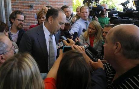 Keith Halpern, defense attorney for Erika Murray, spoke to reporters outside the court in Uxbridge.
