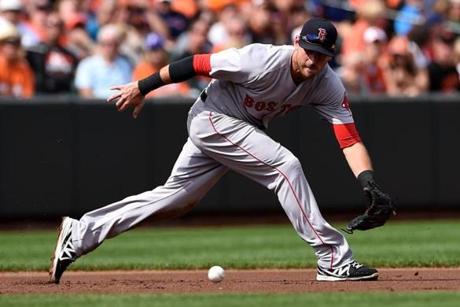 The Red Sox say Will Middlebrooks has improved significantly at third base. It?s his offense ? with a .522 OPS this year ? that needs work this offseason. (Photo by Patrick Smith/Getty Images)
