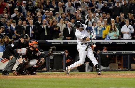 Derek Jeter hit a walk-off single during the ninth inning against the Baltimore Orioles at Yankee Stadium.  
