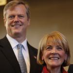 Republican Charlie Baker (left) holds a slender lead of 2 percentage points over Coakley, 40 percent to 38 percent, in a new Globe poll.