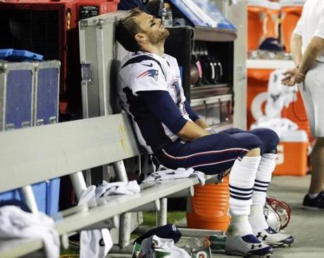 Tom Brady finished last Monday night?s loss to the Chiefs on the bench, replaced by Jimmy Garoppolo. 
