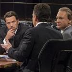 Host Bill Maher (right) and actor Ben Affleck (left) look on as Sam Harris, author of 