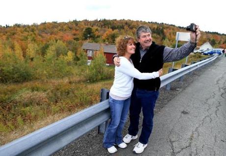 Teresa and Tracy Silver of Idaho found the fall colors of Hogback Mountain, in Marlboro, Vt., an alluring backdrop for a quick selfie.
