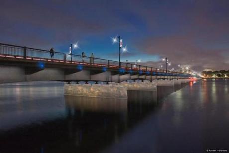 An architectural rendering depicts the Harvard Bridge as it will appear after the new lighting, paid for by an anonymous donor, is installed.
