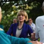 Martha Coakley greeted supporters before a debate. 
