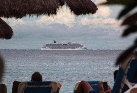 A Carnival cruise ship near the shores of Cozumel on Friday.
