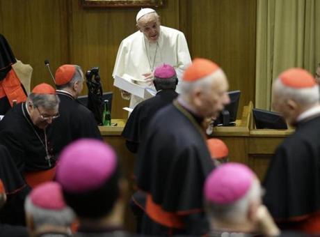Pope Francis spoke to prelates as he arrived at the morning session of a two-week synod on family issues at the Vatican on Saturday.
