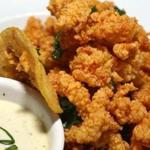 Fried clam strips with coriander-spiked aioli. 