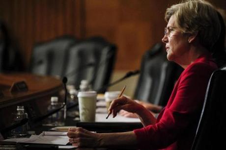 Senator Elizabeth Warren listens during a committee hearing in Washington, D.C., in May.

