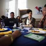 From left: Jemar Michael, Marque Richardson, Tessa Thompson, and Ashley Blaine Featherson in ?Dear White People.?