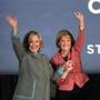 Hillary Clinton, left, joined Martha Coakley for a campaign rally at the Park Plaza Hotel.