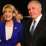 Thomas F. O?Connor Jr., shown with his wife, Martha Coakley, in Boston last month, is a constant presence at campaign events.