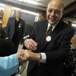 Buddy Cianci, former mayor of Providence, shook hands at Drag Bingo night in Cranston, R.I.