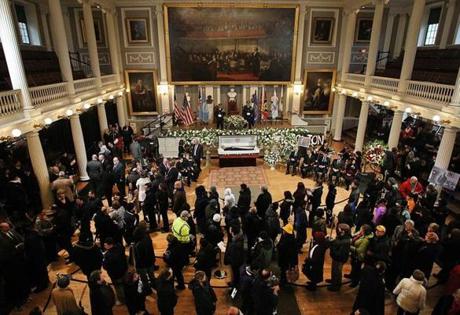 Thousands of mourners lined up to pay final respects to former Boston Mayor Thomas M. Menino.
