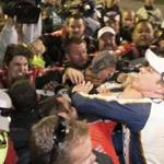 Brad Keselowski (right) took a punch to the jaw during a fight after the NASCAR race at Texas Motor Speedway.
