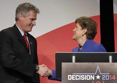 Scott Brown and Jeanne Shaheen met in a debate Oct. 21, 2014 in Concord, N.H.
