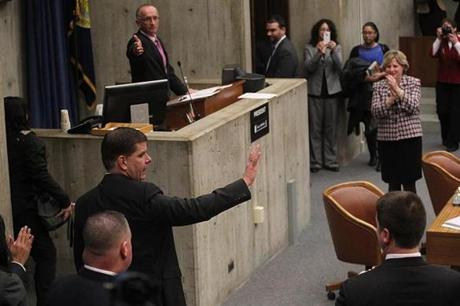 Mayor Marty Walsh at a city council meeting in January. 
