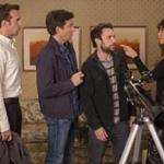 Top (from left): Jason Sudeikis, Jason Bateman, Charlie Day, and Jennifer Aniston in a scene from ?Horrible Bosses 2.? Above: Christoph Waltz (left) and Chris Pine.