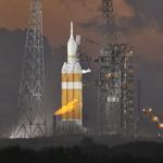 NASA?s Orion spacecraft, atop a United Launch Alliance Delta 4-Heavy rocket, sat on the launch pad before its first scheduled unmanned orbital test flight from the Cape Canaveral Air Force Station.