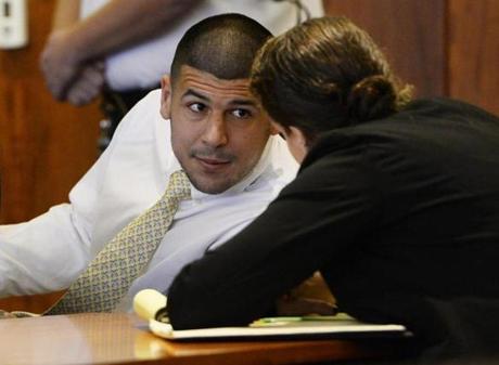 Aaron Hernandez attends a hearing in Fall River Oct. 2.
