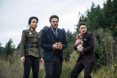 From left: Diana Bang, Seth Rogen, and James Franco in the comedy.
