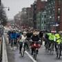 About 30 cyclists rode in last Sunday?s Winter Solstice Ride. (Below) Benai Kornell of Somerville wore special glasses for the event.