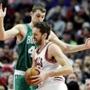 Bulls center Pau Gasol found a roadblock in the form of the Celtics? Tyler Zeller during their game Saturday night in Chicago.