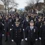 Police officers arrived for the funeral of Officer Wenjian Liu at Aievoli Funeral Home in Brooklyn.