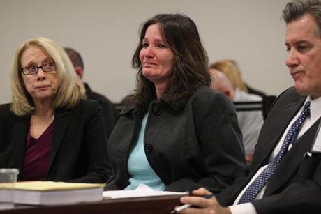 Nancy McGeoghean (center) asked the state Advisory Board of Pardons last month to allow her to leave prison.

