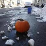 A pumpkin was used as a space saver in South Boston in 2013.