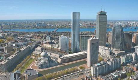 The proposed building is seen in center in this rendering.
