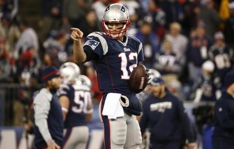 Patriots QB Tom Brady warmed up before the AFC Championship.
