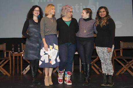 From left: Emily Nussbaum, Kristen Wiig, Jenji Kohan, Lena Dunham, and Mindy Kaling at the Sundance Film Festival.
