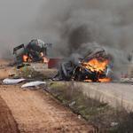 Burning vehicles were seen near the village of Ghajar on Israel?s border with Lebanon on Wednesday.