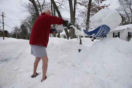 The weather did not stop John Crossman, 79, from wearing shorts as he shoveled in Hudson.
