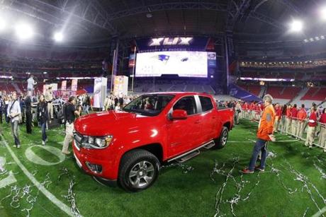 The Chevrolet MVP truck was seen on the field at the end of Super Bowl XLIX.
